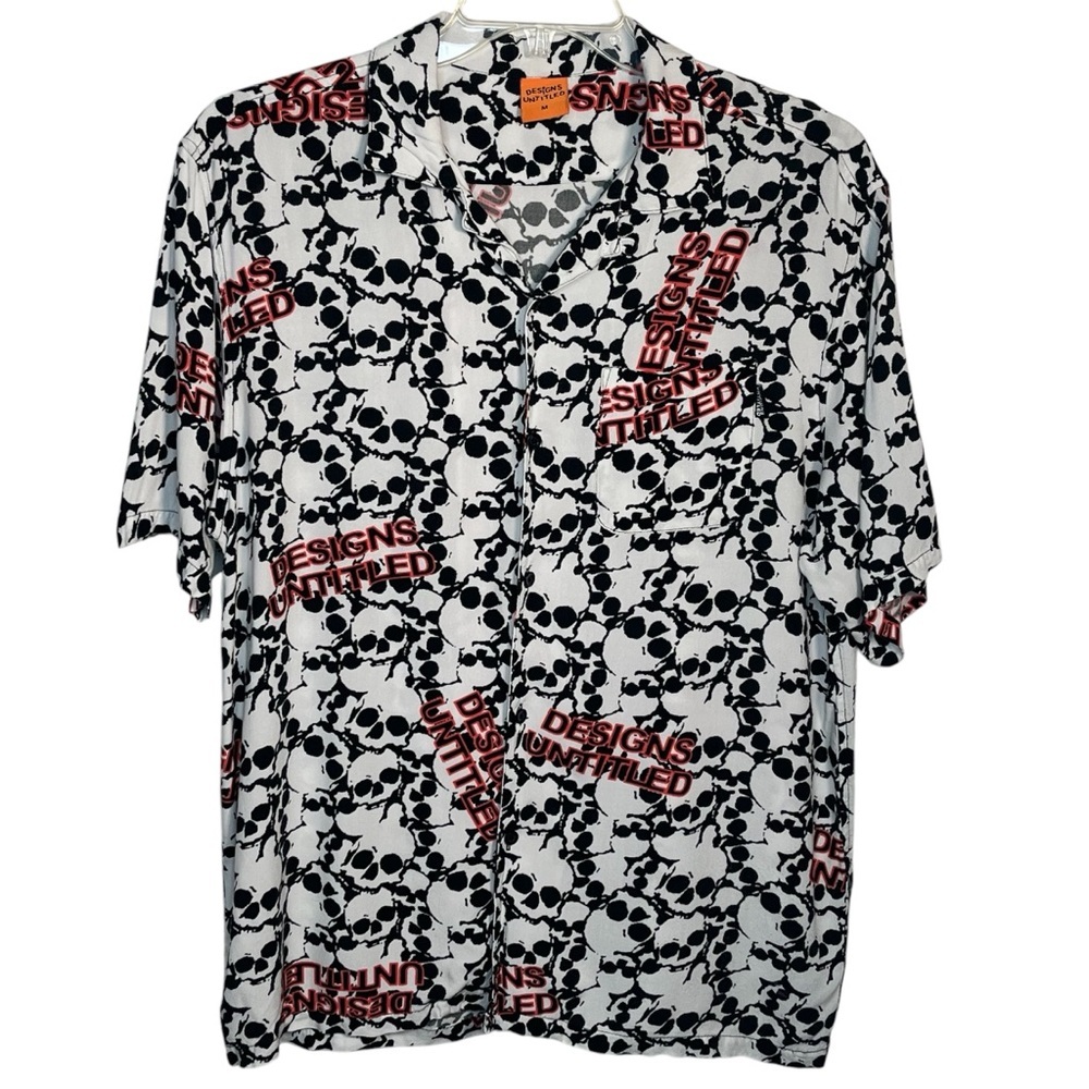 Designs Untitled Mens Sz M Skully Button Up Short Sleeve Shirt Skull Print
